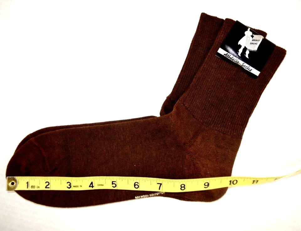 Calcetines Beloit Vintage Medias Años 50 60 Marrón Atlético Lana Algodón Rayón 9 x 7" Nuevos con Etiquetas Foto 3 de 4