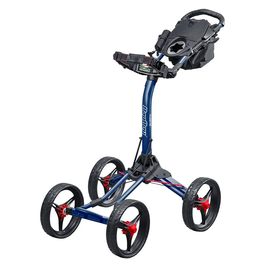 New Bag Boy Quad XL 4 Wheel Push Cart Navy Red W Umbrella Holder
