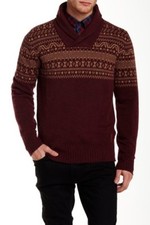 BEN SHERMAN SWEATER ME00278 SIZE WOOL BLEND PULLOVER RED FAIRE ISLE