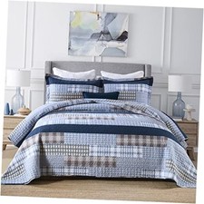 Quilt King Size 100 Cotton King Size Quilts King 98"x106" Blue/Beige/White