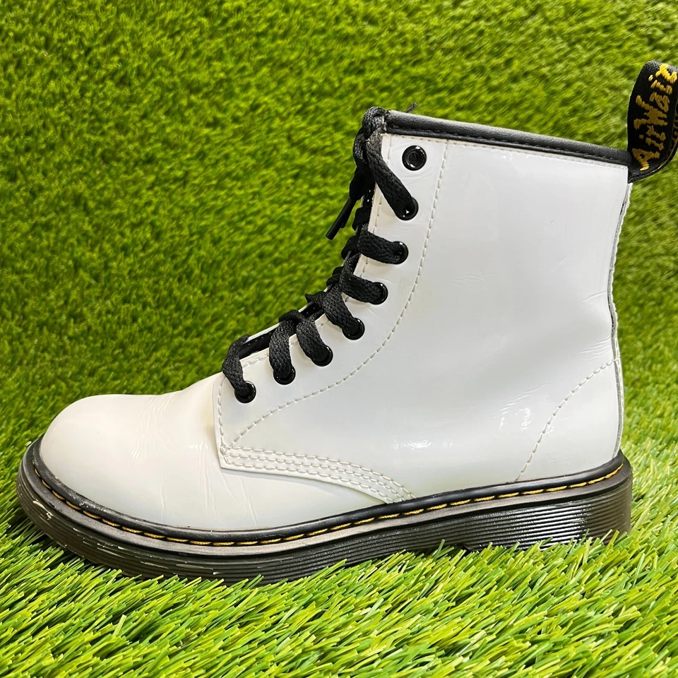 Dr. Martens 1460 Niñas Talla 3Y Blanco Negro Clásico Exterior Cuero Botas con Cordones Foto 3 de 4
