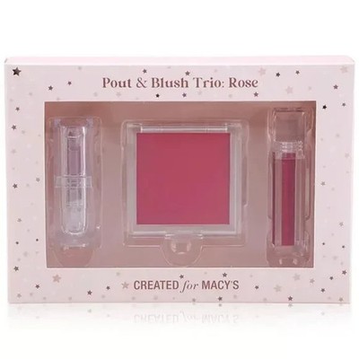 Macy's Makeup Set Pout & Blush Trio Blush Lipstick Lip Gloss, Rose Pink 3 Pc NEW