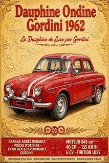 POSTER RENAULT DAUPHINE ONDINE GORDINI 1962 20 X 30 CM