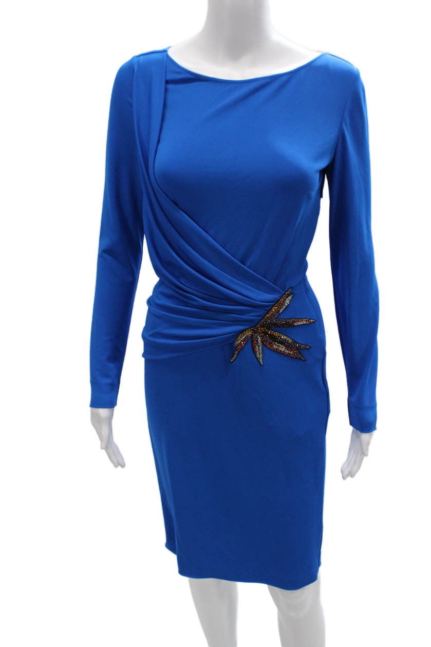 Emilio Pucci Women Sheath Dress Blue Long Sleeve Knee-Length Size 8Free Shipping in US $100+ Orders | $6.95 Orders Below