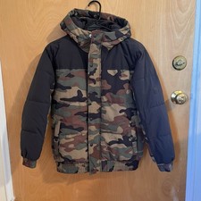 Gap Kids XL Winter Puffer Coat Camoflague and black Water Resistant Hood Pockets