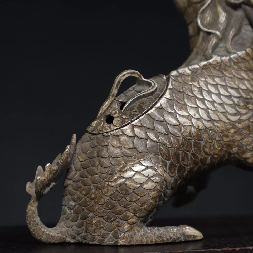 Quemador de incienso Kirin de cobre dorado y plata Foto 4 de 4