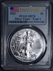 2021 $1 AMERICAN SILVER EAGLE UNC T-1 FS 1 oz 999 PCGS MS70 A7124