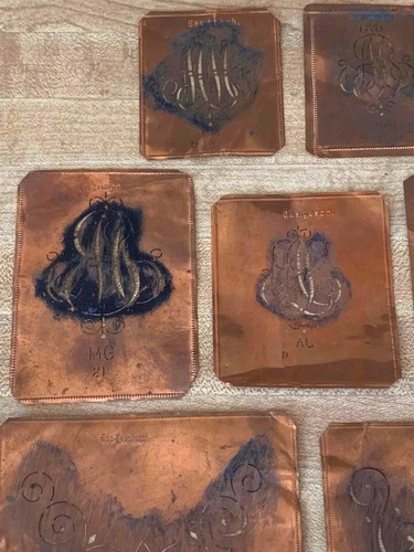 Lot of (7) Antique Ges Gesch Germany Monogram Embroidery Copper Stencils - Picture 3 of 6