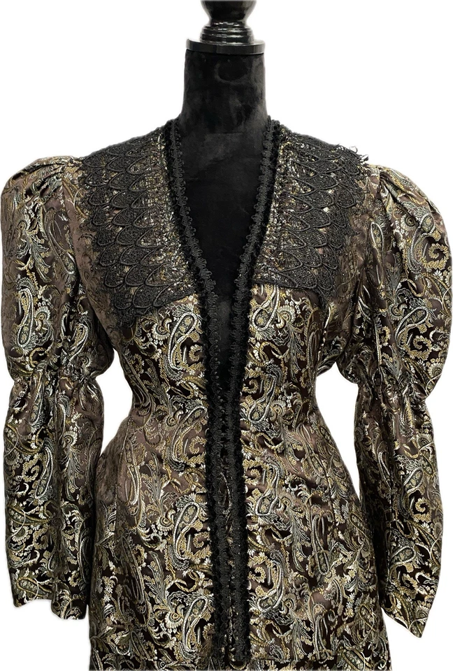 Conjunto de Vestido Steampunk Victoriano Ropa Histórica Premier Designs Brocado Dorado W7 Foto 3 de 4