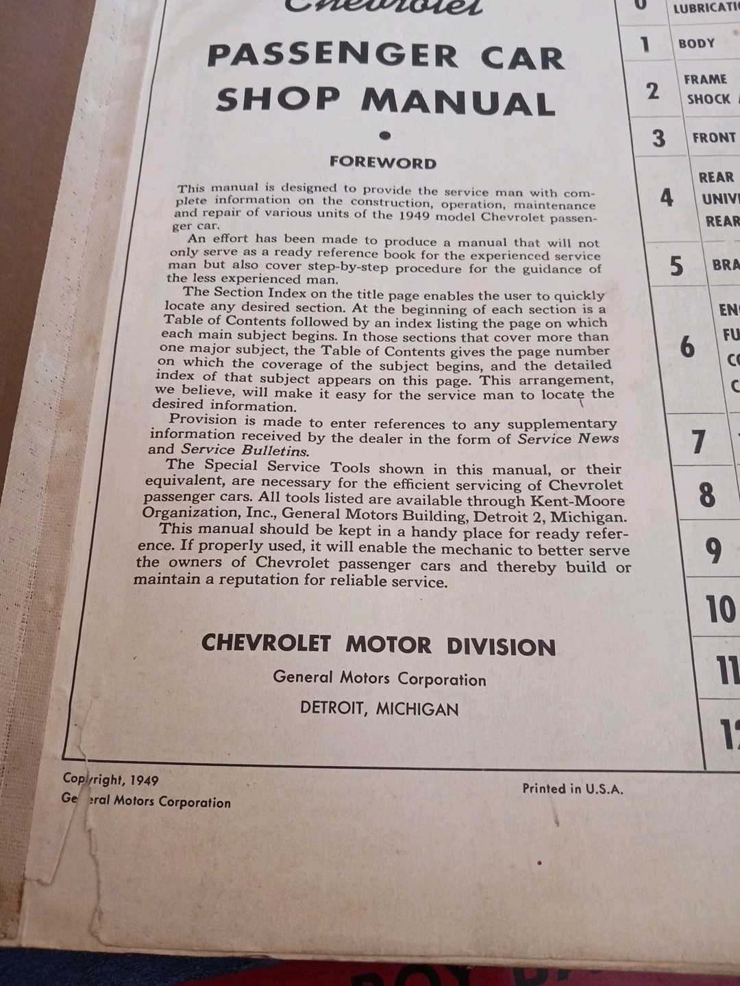 Chevrolet Shop Manual for Passenger Cars Repair Guide OEM Original Vintage 1949 thumbnail 4