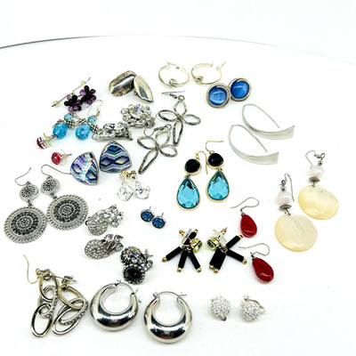 Vintage Mix Lot of 22 Pairs of Silver Tone Earrings Different Styles Designs