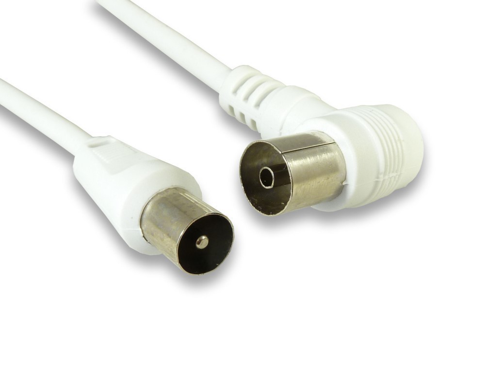 White 1.5m TV Aerial Lead Angled Female to Straight Male TV Cable 1.5 Metre