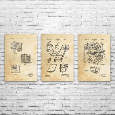 HVAC Patent Wall Art Set of 3 Poster, Canvas or Framed Hvac Technician