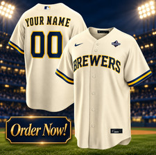 Milwaukee Brewers Custom Name Number Cream Jersey World Series Patch