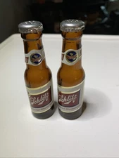 Vintage Brown Amber Glass Beer bottle Salt and Pepper Shakers Muth Buffalo