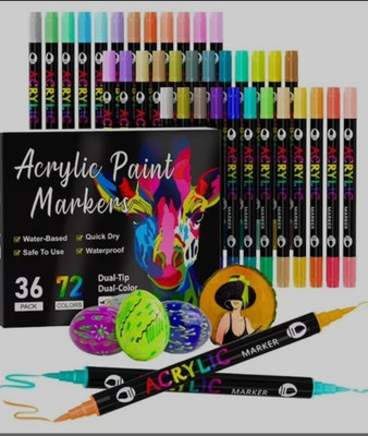 *NEW 36 Pack Acrylic Paint Markers  Dual Tip With Dual Color 72 Colors Quick Dry