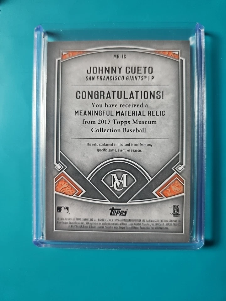 Colección Museo Topps 2017 reliquias materiales significativos/50 Johnny Cueto #MR-JC Foto 2 de 2