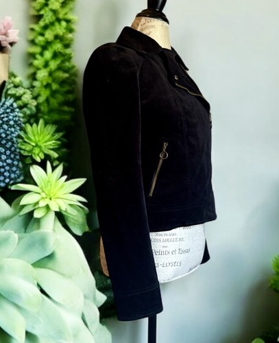 Chaqueta de moto Ann Taylor negra para mujer talla 2 ángulo escoba terciopelo cremallera de latón - Imagen 2 de 13