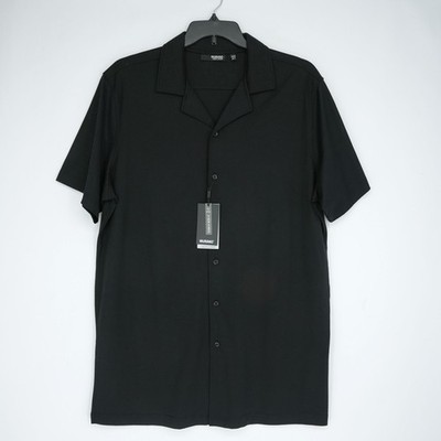 Murano Liquid Luxury Short-Sleeve Shirt XLT TALL Black Solid 100% Cotton NWT
