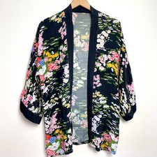 Vintage Floral Kimono Robe Large Open Front Boho Festival Fairy Whimsical
