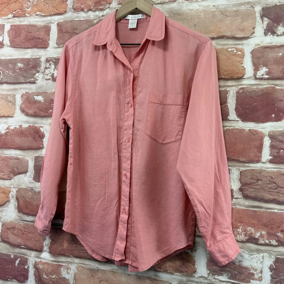 复古 The Limited 衬衫女式 8 粉色 100% 亚麻纽扣香港 90 年代 — 第 3/4 张图片