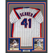 Framed Facsimile Autographed Tom Seaver 35x39 Reprint Laser Auto Jersey