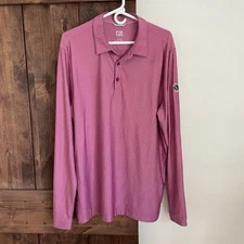 Cutter & Buck Polo Shirt Men's Large Pink Collared Long Sleeve Golf Glenmaura
