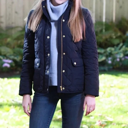 J. Crew Women's Size S Black Quilted Zip + Snap Jacket / Pockets - Picture 5 of 10