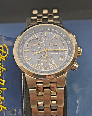 Philip Uhr Reflexion Chronograph Quarz 32,5mm blau Index swiss made w.r. 100mt
