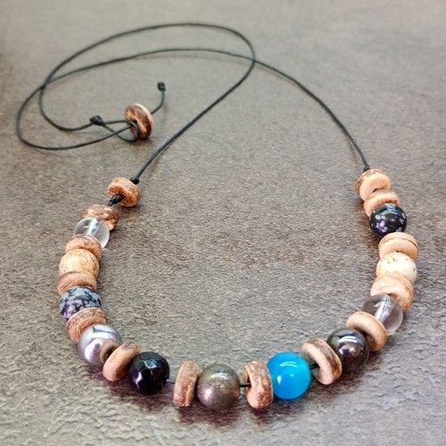 Stone Glass Wood Bead Necklace Men Women Charm Boho Surfer Beach Bohemian Hippie - Picture 7 of 7