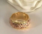 Vintage Jewellery Rose Yellow Gold Band Ring Antique Deco Jewelry with Diamonds