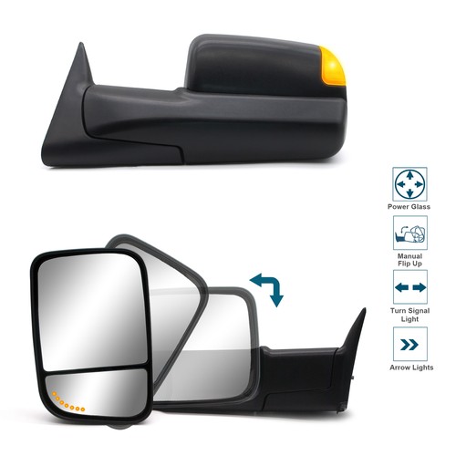 Upgraded Pair Tow Mirrors For 1994-1997 Dodge Ram 1500 Power Arrow Signal LH+RH - Picture 1 of 11