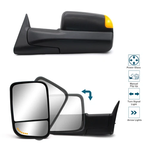 Upgraded Pair Tow Mirrors For 1994-1997 Dodge Ram 1500 Power Arrow Signal LH+RH