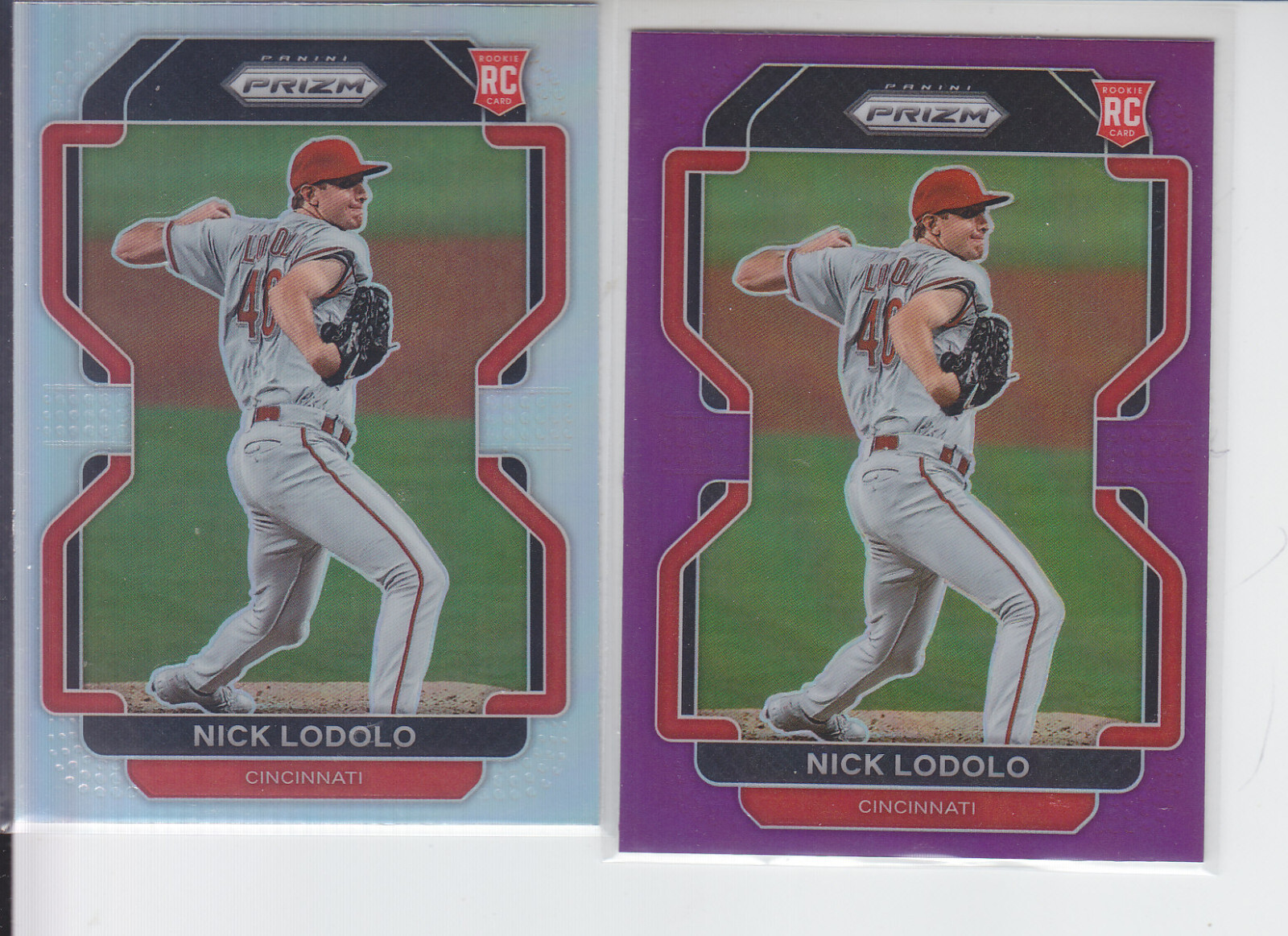 2 - 2022 Prizm Nick Lodolo RC Purple + Silver Reds #75
