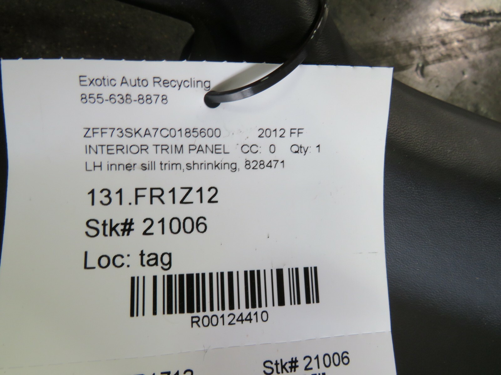 Ferrari FF, LH, Left, Inner Sill Trim Panel, Used, P/N 828471