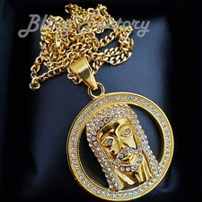 Hip Hop Stainless Steel Jesus Head Charm & 3mm 18" 20" 24" Cuban Chain Necklace