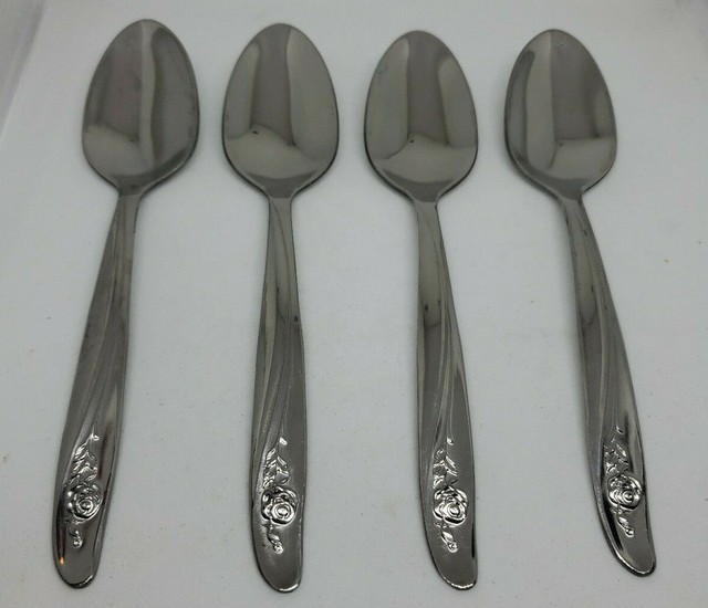 Oneida Custom Stainless Flatware ROSEANNE aka Rose Petal Four Teaspoons