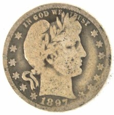 1897 O Barber Quarter Dollar US 25 Cent 90% Silver Coin New Orleans Semi Key