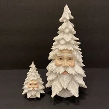 Set of 2 Vintage Roman Inc Sculptured Table Trees Santa Face Trees Figurines