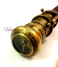 Victorian Solid Brass Wooden Cane Spy Telescope  Antique Compass Walking stick