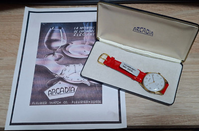 1950's ARCADIA FLEURIER 38mm GF10M GOLF DIAL Rose AS 1130 21J ORGNL BOX SERVICED