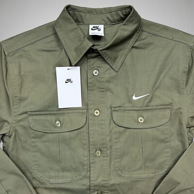 Nike SB DQ6287-222 Adult XL Olive Green Woven Skate L/S Button-Up
