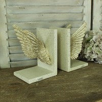 Cream Ornate Angel Fairy Wings Bookends Office Bedroom Cream Ornate Angel Fairy Wings Bookends Office Bedroom