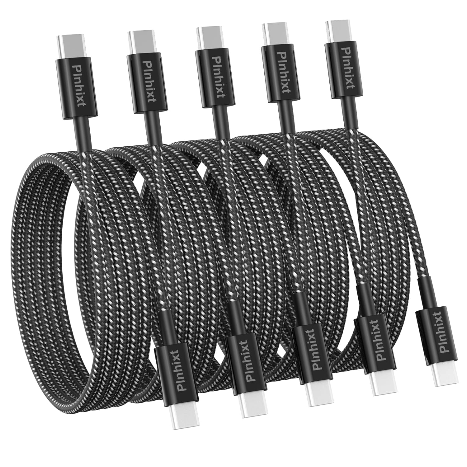 5-Pack 6FT USB-C to USB-C Fast Charging Cables 60W 3.1A Nylon Braided
