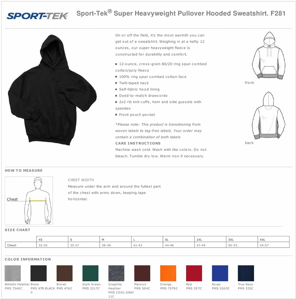 Sudadera con capucha suéter súper pesado Sport-Tek F281 Foto 3 de 3