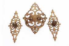 18th Century, Wrought Brass Set of 3 Chest Handles, Chest Pulls Original Antique