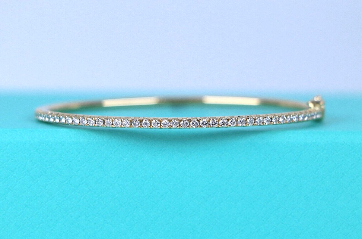 $7,800 Tiffany Co Metro 18K Yellow Gold Pave Diamond Hinged