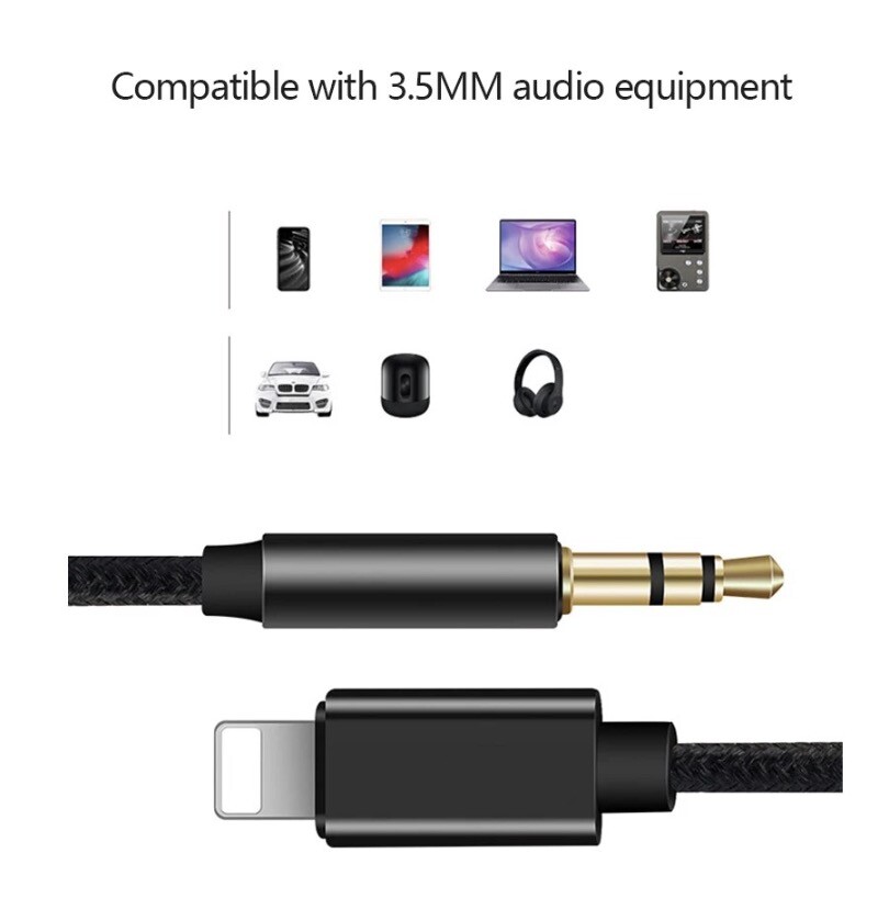 3.5mm Car AUX Cable for iPhone 7 8 X 8 Pin to 3.5mm Jack Vehicle Stereo
