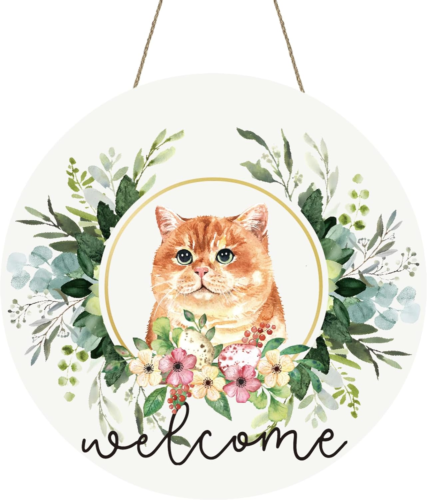Spring Decor Spring Wreaths for Front Door Cute Cat Floral Spring Door Decor Woo - Picture 1 of 7