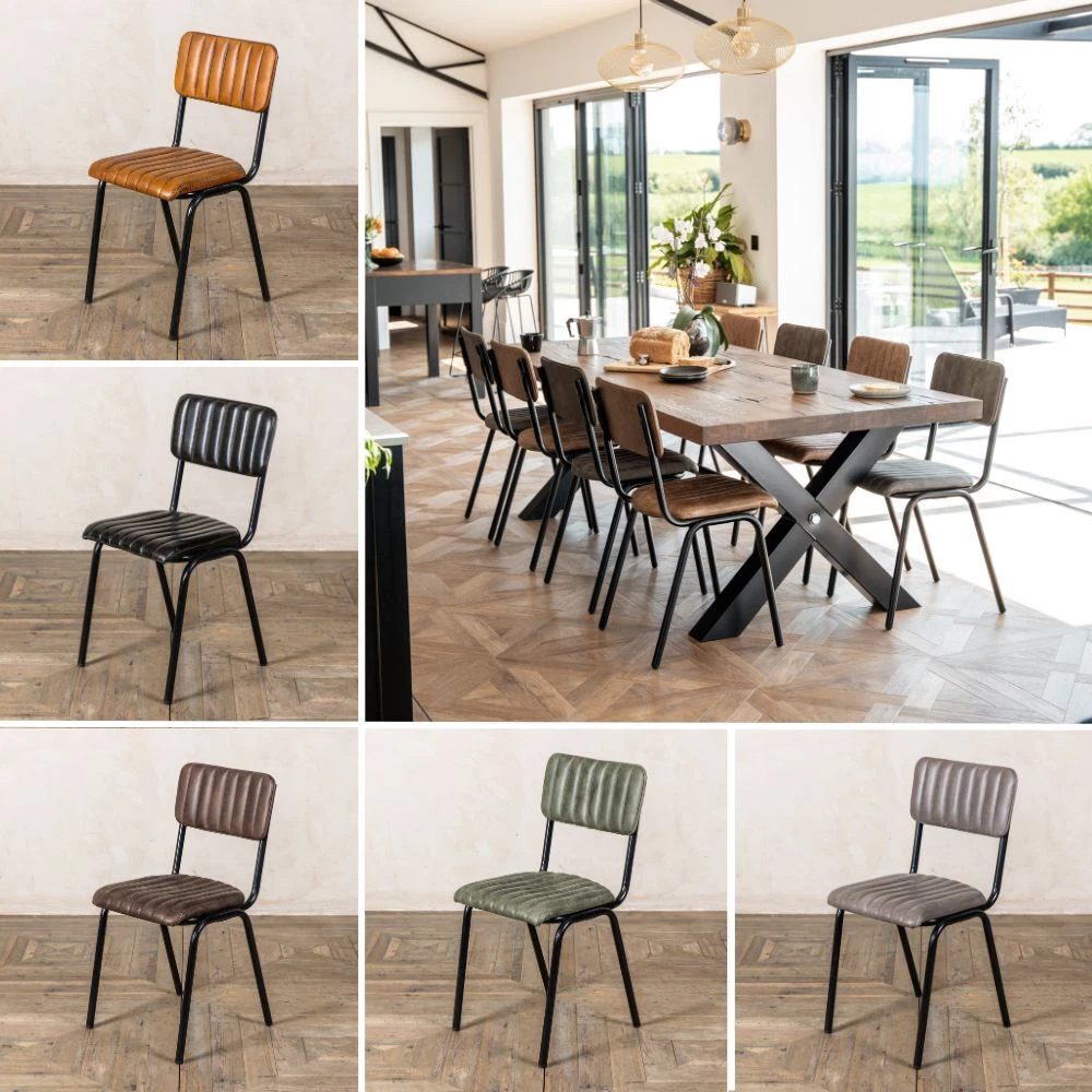 GENUINE LEATHER DINING CHAIR 7 COLOUR CHOICES STACKING CHAIRS